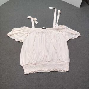 Atmosphere Peach Cold Shoulder Top Tie Strap Smocked Off Shoulder Shirt Sz 16